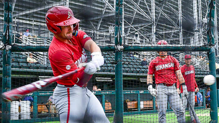 Razorback hitter in the batting cage before game at Vanderbilt last weekend.
